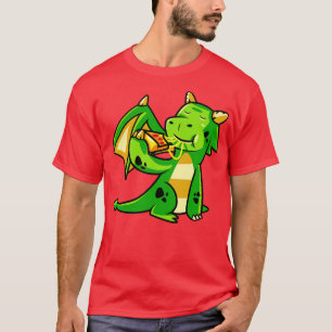 Niedlicher Drache isst Pizza Mythisches Kreaturmon T-Shirt