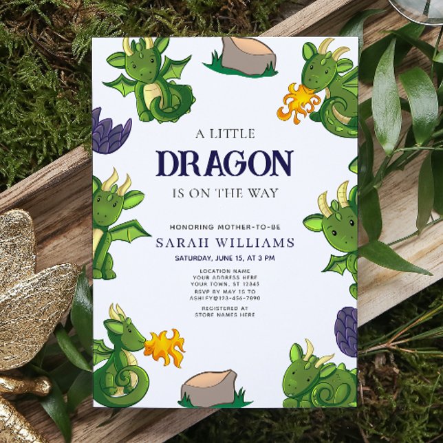 Niedlicher Drache ist auf dem Weg der neutralen Du Einladung (Baby Shower Invitation)