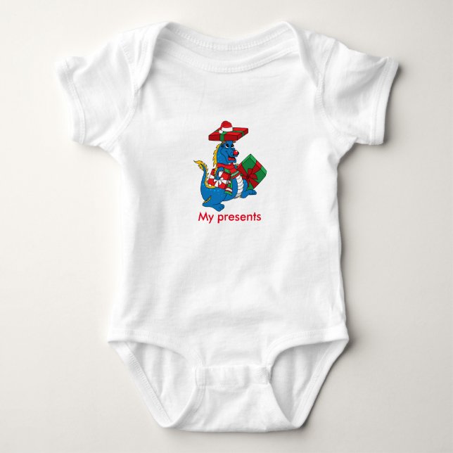 Niedlicher Drache mit Geschenken Säugling Strample Baby Strampler (Vorderseite)