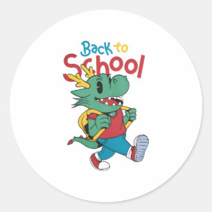 Niedlicher Drache zurück zur Kunst der Schule Runder Aufkleber