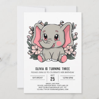 Niedlicher Dreamy Elephant Digital Geburtstag Einladung