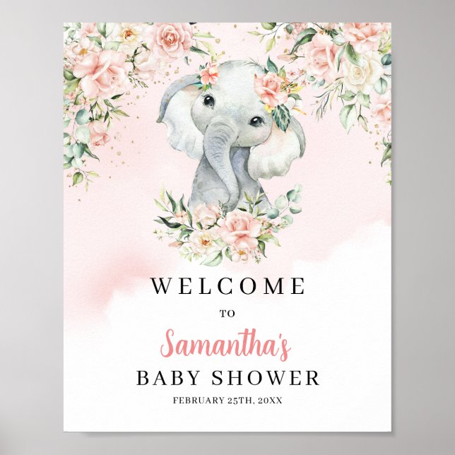 Niedlicher Dschungel Babyelefant Dusche Empfang Poster (Vorne)