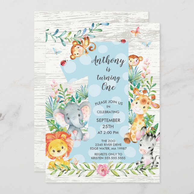 Niedlicher Dschungel Big One Boys Einladung zum Ge (Vorne/Hinten)