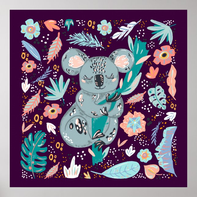 niedlicher Dschungel Koala gebar Tierfreunde Poster (Vorne)