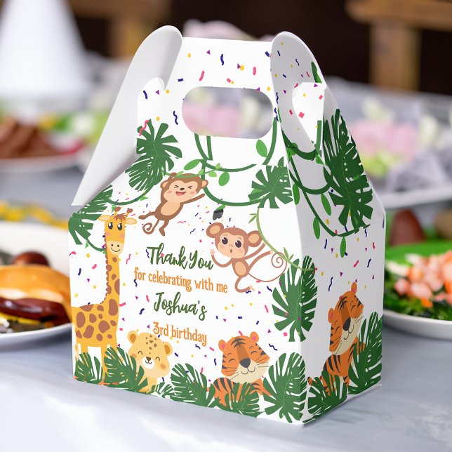 Niedlicher Dschungeltiersafari Party Geburtstag Geschenkschachtel (Cute jungle animal party safari birthday favor box)