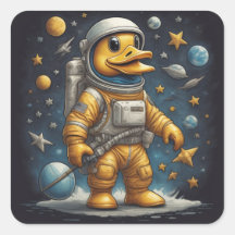 Niedlicher Duckastronaut im All mit Planeten, lust