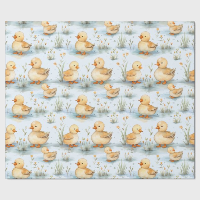Niedlicher Duckling Spring Baby Duwer Gender-Beric Geschenkpapier (Saum)