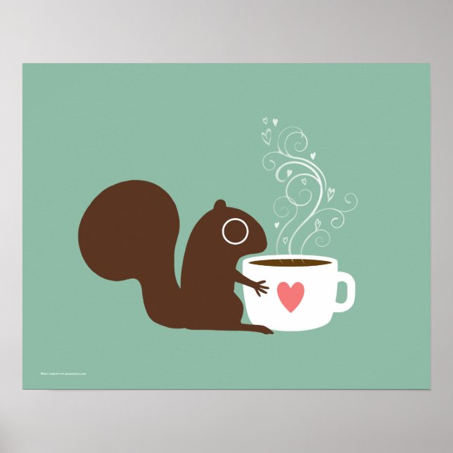 Niedlicher Eichhörnchen-Kaffee Lover | Whimsistisc Poster (Vorne)