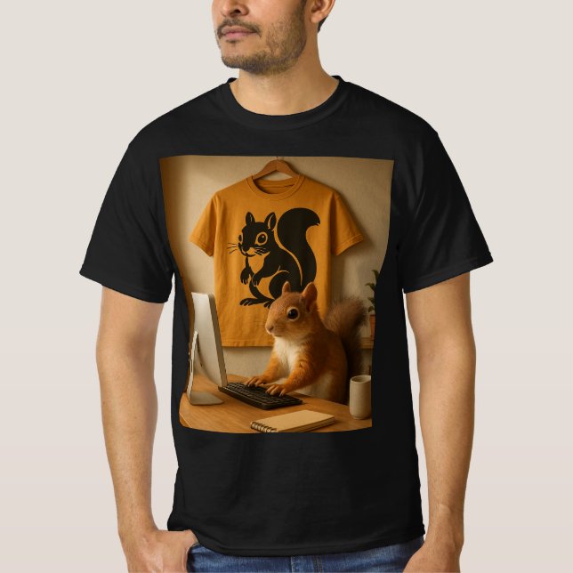 Niedlicher Eichhörnchen und Laptop-Grafik-T - Shir T-Shirt (Vorderseite)
