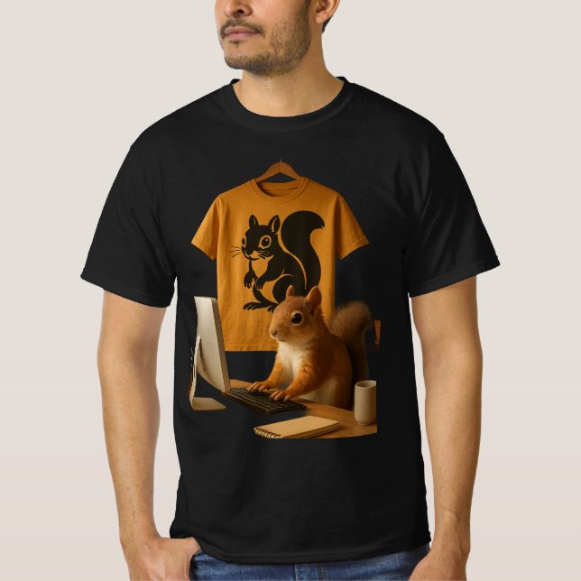 Niedlicher Eichhörnchen und Laptop-Grafik-T - Shir T-Shirt (Vorderseite)