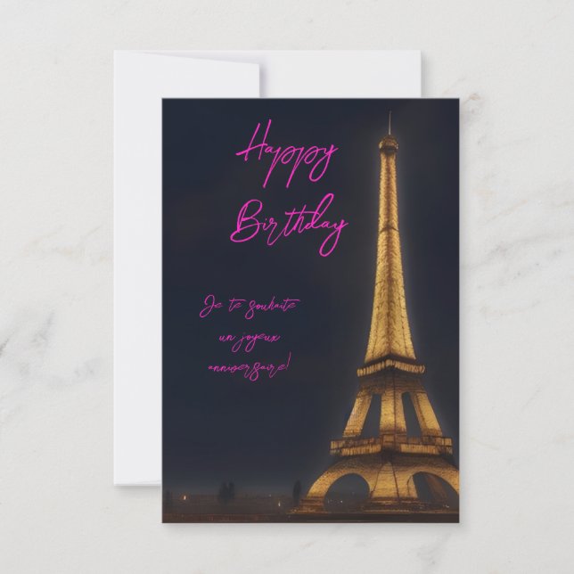 Niedlicher Eiffelturm Pink Script Happy Birthday Dankeskarte (Vorderseite)