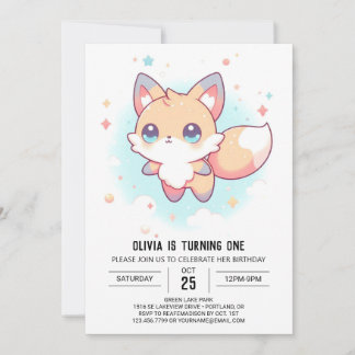 Niedlicher einfacher Fox 1. Geburtstag Einladung
