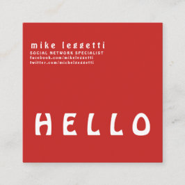 Niedlicher einfacher mutiger Rot-HALLO Quadratische Visitenkarte