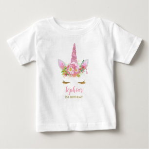 Niedlicher Einhorn Face Girl's erster Geburtstag Baby T-shirt