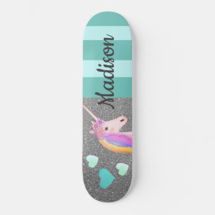 Niedlicher Einhorn Glitzer Aquamarin Herz Kinder P Skateboard