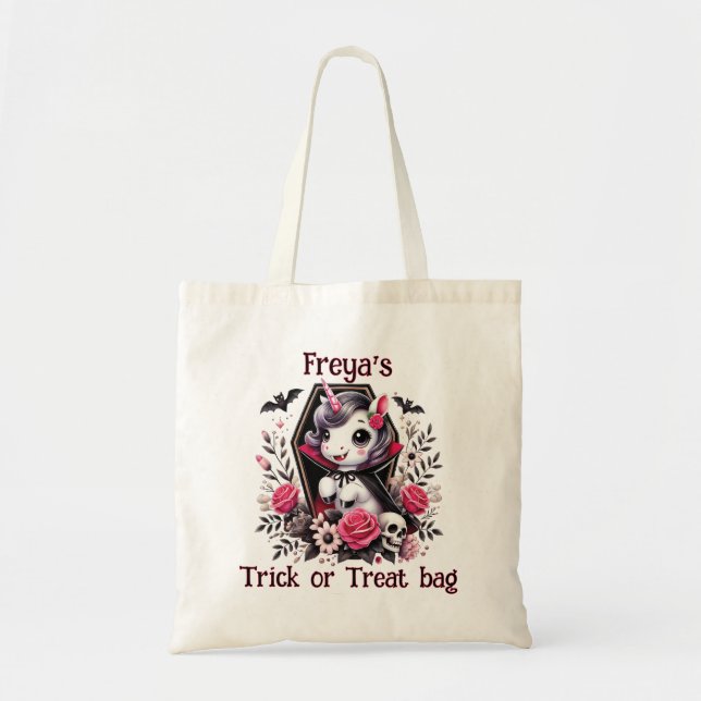 Niedlicher Einhorn-Halloween-Trick oder Treat Tote Tragetasche (Vorne)