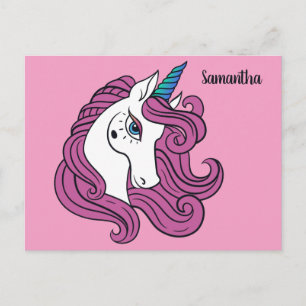 Niedlicher Einhorn-individuelle Name und Farbpostk Postkarte