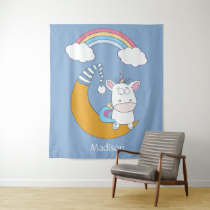 Niedlicher Einhorn-individuelle Name und Farbtapet Wandteppich