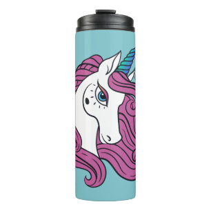 Niedlicher Einhorn-individuelle Name und Farbtrübe Thermosbecher