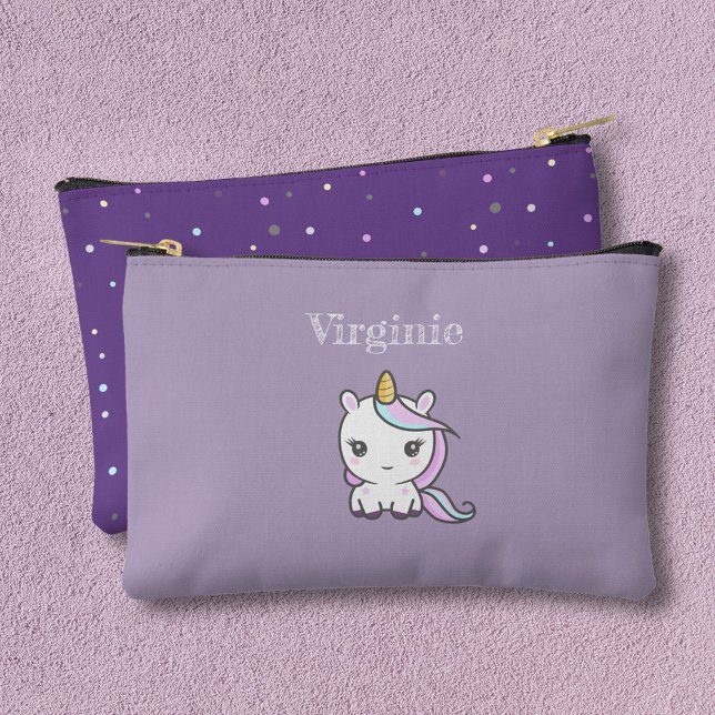 Niedlicher Einhorn Lila Reißverschluss Zubehörtasche (Cute Unicorn Purple Zipped Pouch)