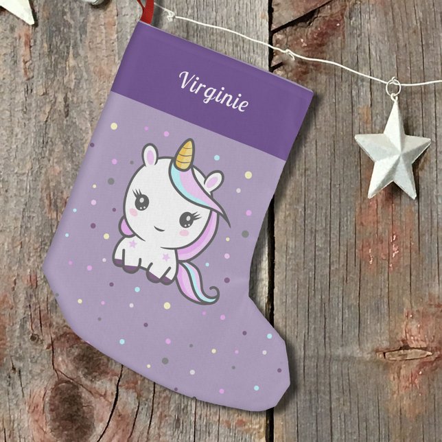 Niedlicher Einhorn Lila Strumpf Kleiner Weihnachtsstrumpf (Cute Unicorn Purple Christmas Stocking)