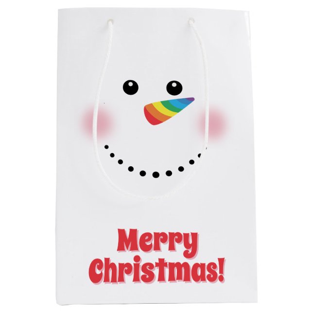 Niedlicher Einhorn-Regenbogen-Horn Nose Snowman Mittlere Geschenktüte (Vorderseite)