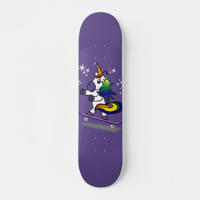 Niedlicher Einhorn Skateboarding Rainbow Cartoon L Skateboard (Vorne)
