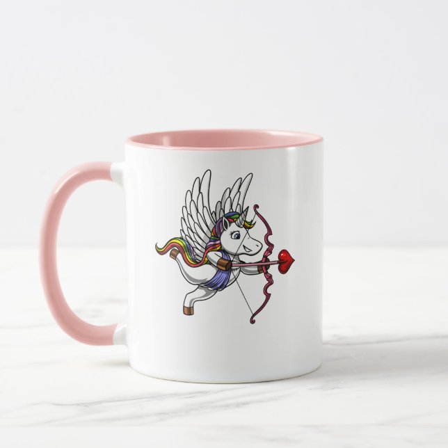Niedlicher Einhorn-Valentinstag Cupid Tasse (Links)