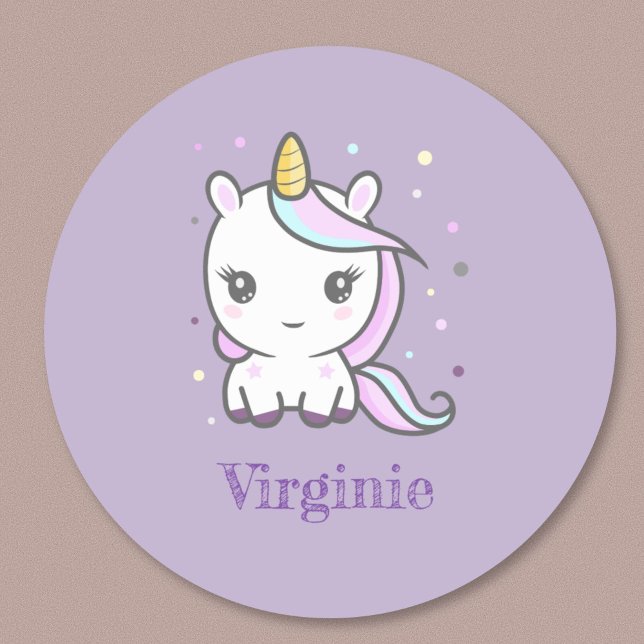 Niedlicher Einhornkleber, Lila Runder Aufkleber (Cute Unicorn Purple Sticker)