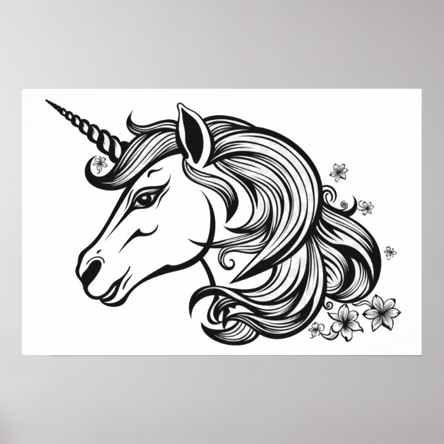 Niedlicher Einhornkopf zeichnend. Poster (Vorne)