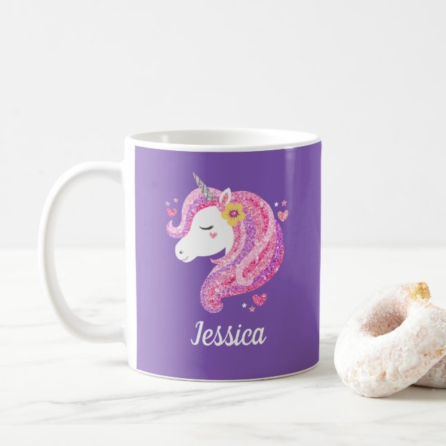 Niedlicher Einhornname Personalisiert Kaffeetasse (Mit Donut)