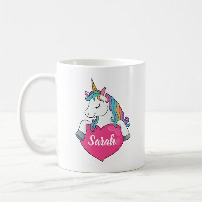 Niedlicher Einhornname Personalisiert  Kaffeetasse (Links)
