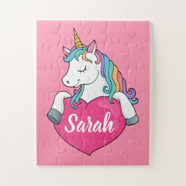 Niedlicher Einhornname Personalisiert Puzzle (Vertikal)