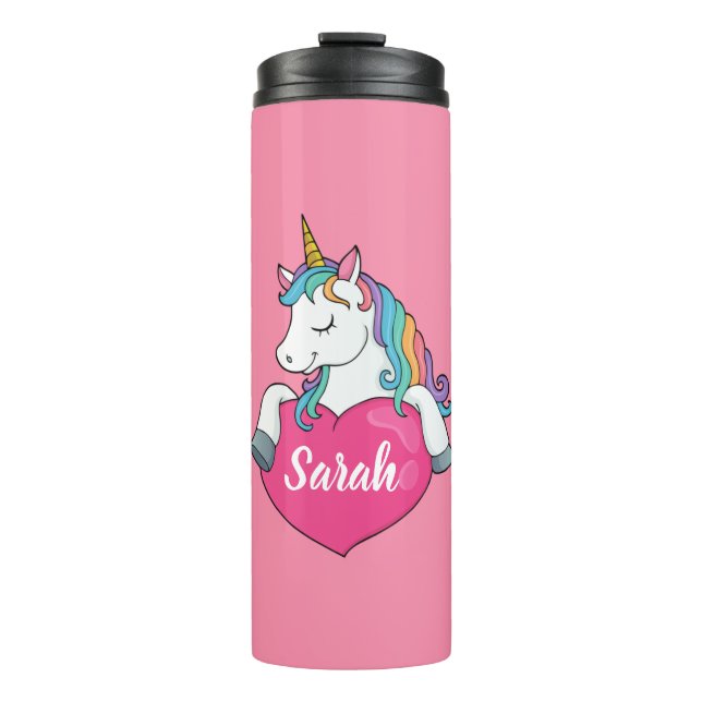 Niedlicher Einhornname Personalisiert Thermosbecher (Vorderseite)