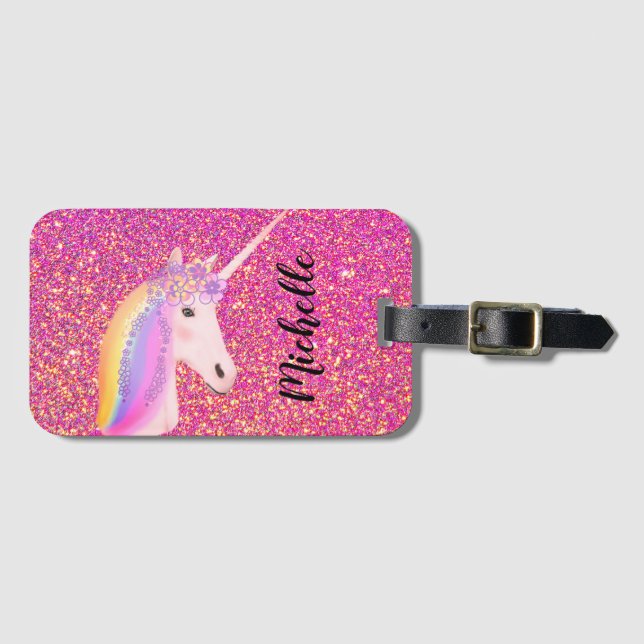 Niedlicher Einicorn Rosa Glitzer Glitzern Personal Gepäckanhänger (Vorderseite (Horizontal))