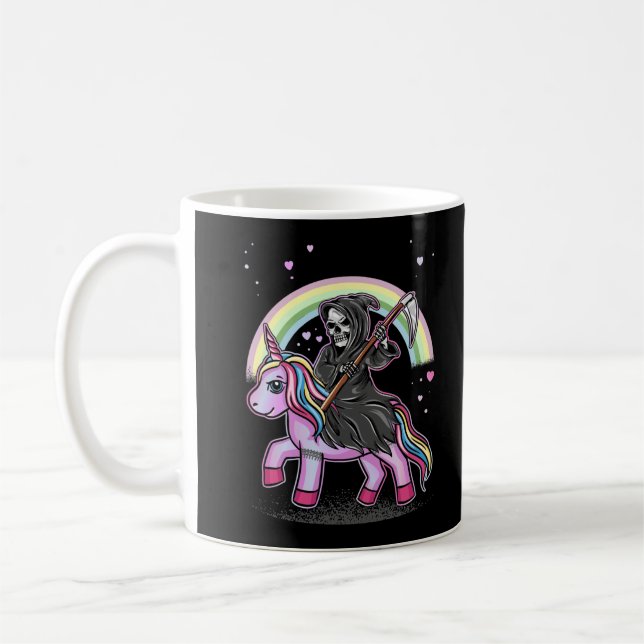 Niedlicher Einicorn Sensenmann Rainbow Pastel Goth Kaffeetasse (Links)