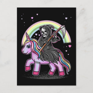Niedlicher Einicorn Sensenmann Rainbow Pastel Goth Postkarte