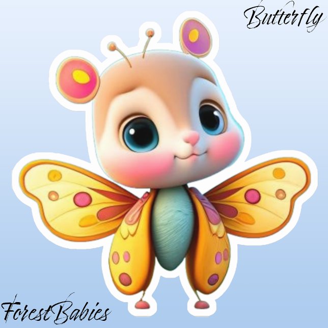 Niedlicher, einzigartiger Girl Butterfly Cartoon G Aufkleber (Butterfly ForestBabies Sticker)