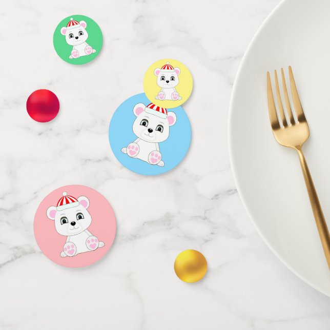 Niedlicher Eisbär auf mehrfarbig Konfetti (Gruppe)