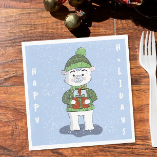 Niedlicher Eisbär Blaues Weihnachtsbuch Napkin Serviette