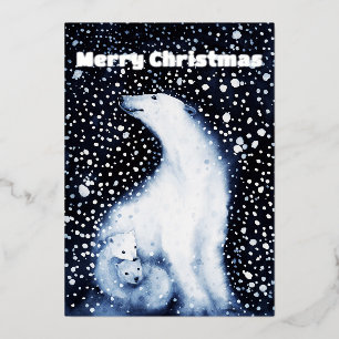 Niedlicher Eisbär Familie Schnee Winter Weihnachte Folien Feiertagskarte