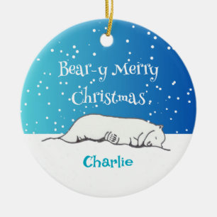 Niedlicher Eisbär handGezeichnet Weihnachtstier Keramik Ornament