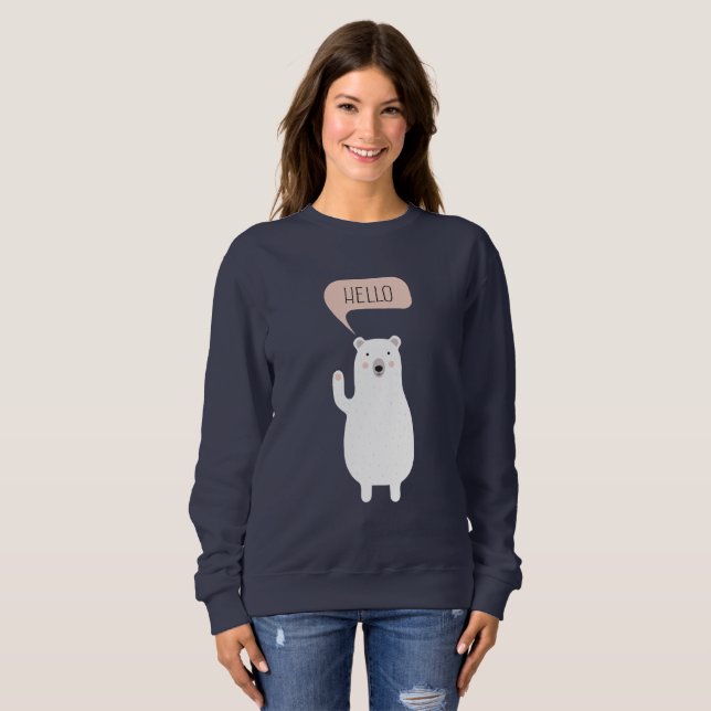 Niedlicher Eisbär im Schnee sagt Hallo Sweatshirt (Vorne ganz)