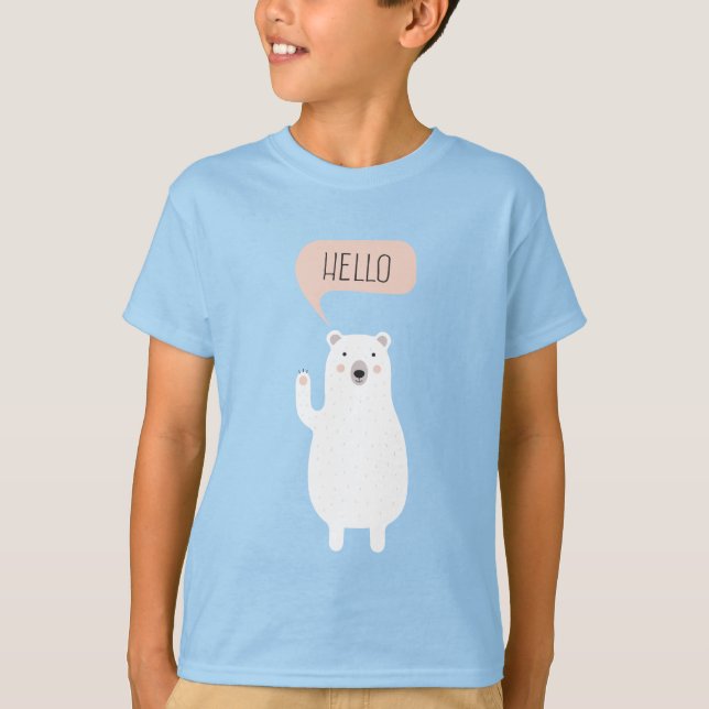 Niedlicher Eisbär im Schnee sagt Hallo T-Shirt (Vorderseite)
