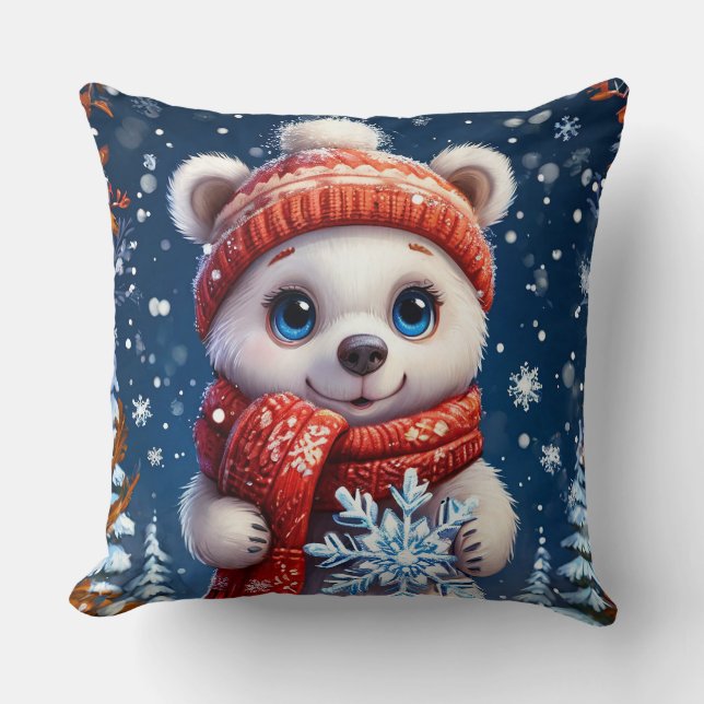 Niedlicher Eisbär im Winter Scarf Kissen (Vorderseite)