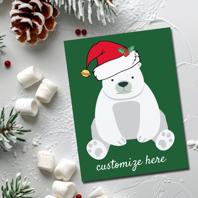 Niedlicher Eisbär in Weihnachtsmannmütze Grün Postkarte (Von Creator hochgeladen)
