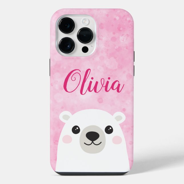 Niedlicher Eisbär individuelle Name rosa iPhone Hülle (Rückseite)