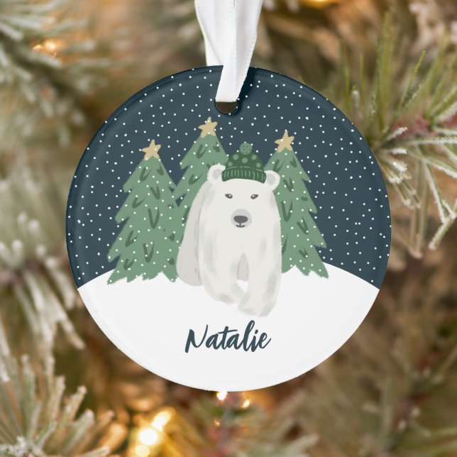 Niedlicher Eisbär | Name Weihnachtsschmuck Ornament (Baum)