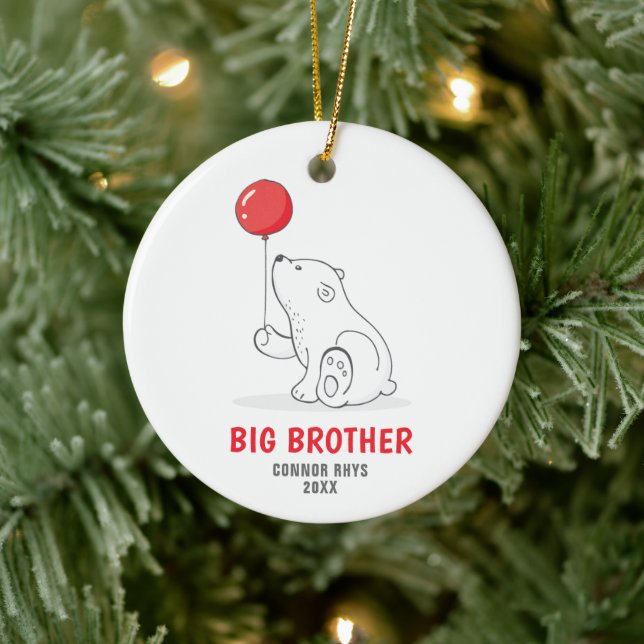 Niedlicher Eisbär Personalisiert Big Brother Werbe Keramik Ornament (Baum)