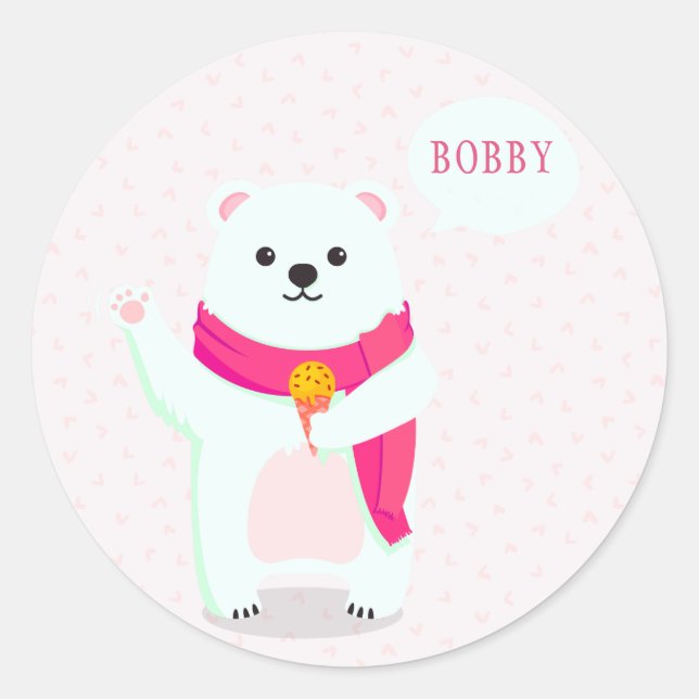 Niedlicher Eisbär Personalisierte Aufkleber (Vorderseite)